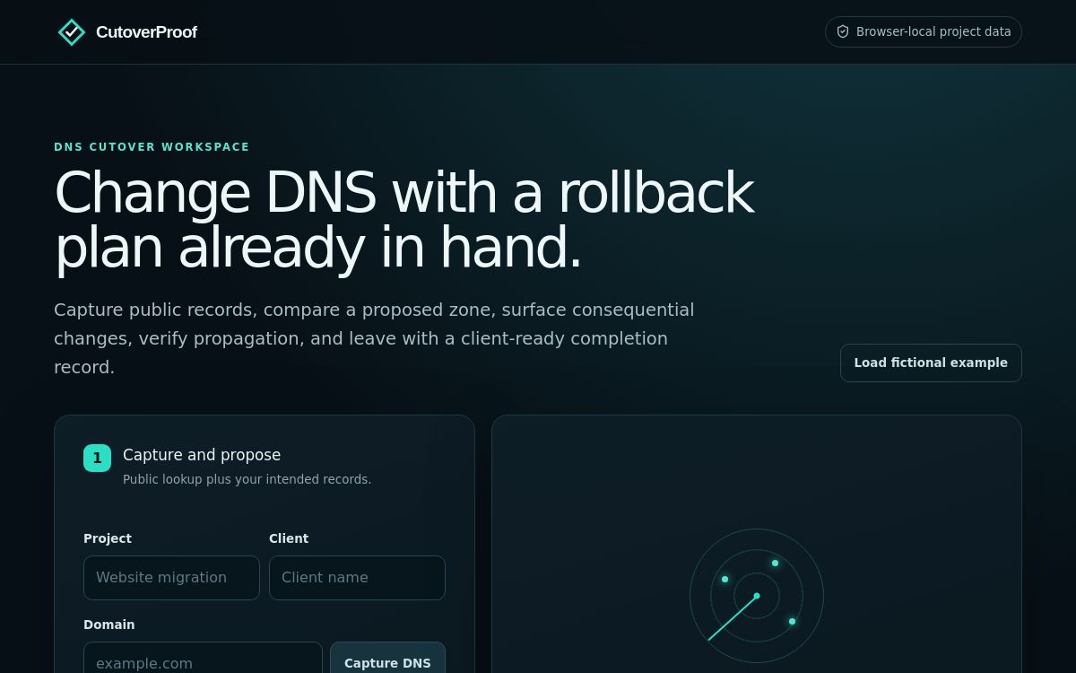 CutoverProof DNS cutover planning workspace